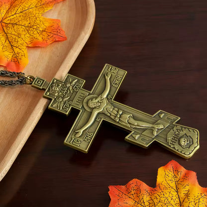 Croix Pectorale Orthodoxe avec Crucifix de Jésus — Pendentif en Alliage Métal