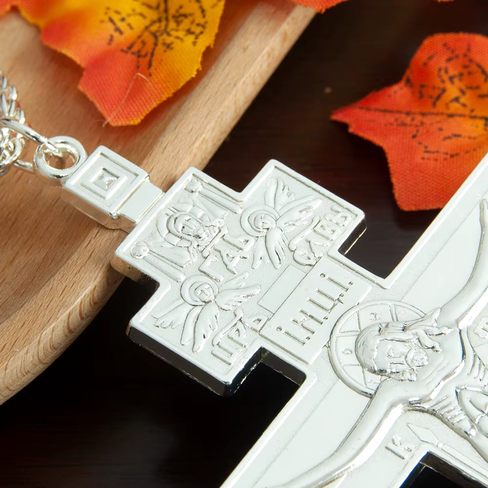 Croix Pectorale Orthodoxe avec Crucifix de Jésus — Pendentif en Alliage Métal