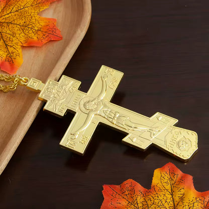 Croix Pectorale Orthodoxe avec Crucifix de Jésus — Pendentif en Alliage Métal