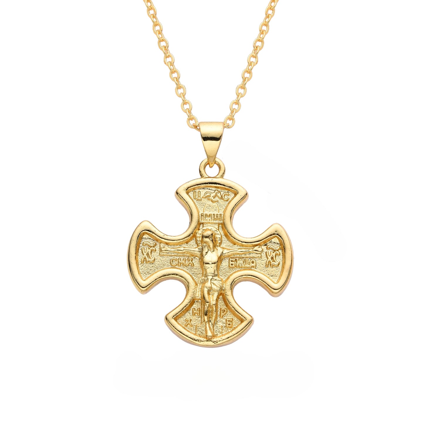 Detailed Cross Pattée Crucifix, Gold Plated