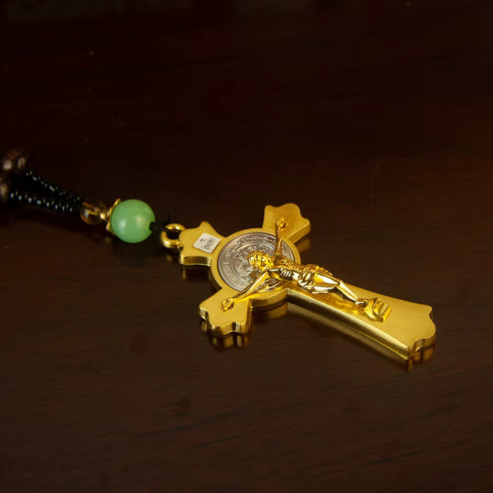 Collier Crucifix avec Chaîne à Perles en Bois