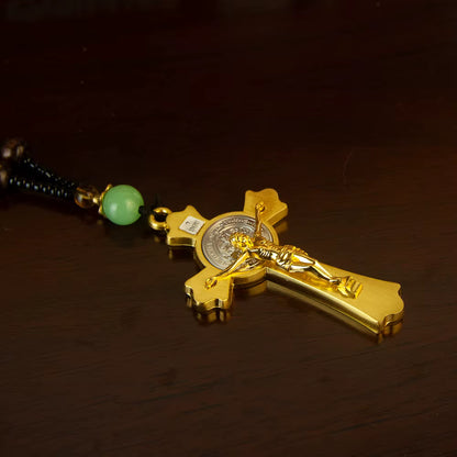 Collier Crucifix avec Chaîne à Perles en Bois