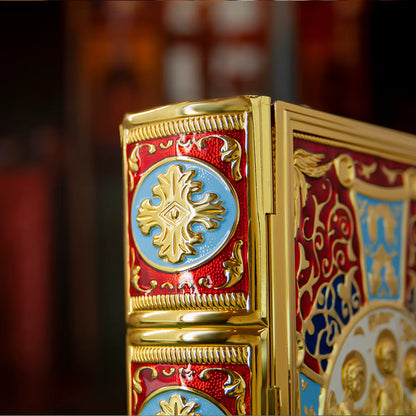 Étui Évangile Orthodoxe Plaqué Or — Icône Trinité en Émail