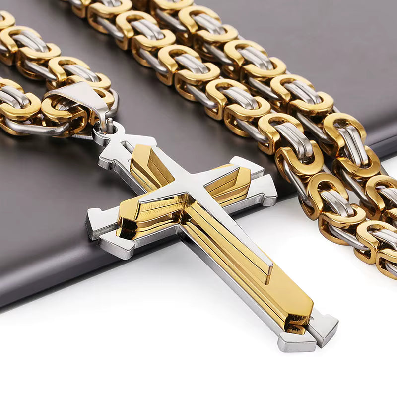 Herren-Halskette mit Christlichem Kreuz aus Edelstahl