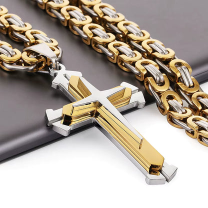 Herren-Halskette mit Christlichem Kreuz aus Edelstahl