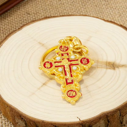 Porte-clés Croix Orthodoxe Plaqué Or — Icône Mini Jésus Crucifix