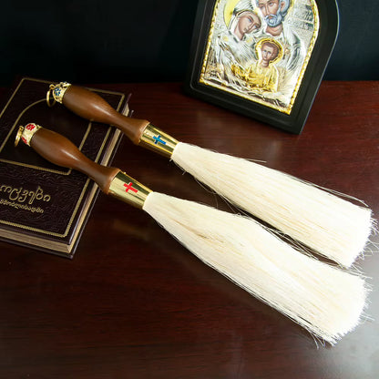 Goupillon d'Aspersion Orthodoxe, 15 Pouces, Manche en Bois
