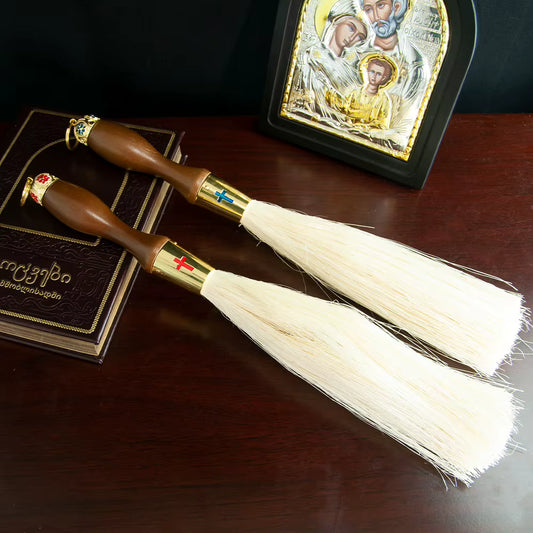 Goupillon d'Aspersion Orthodoxe, 15 Pouces, Manche en Bois