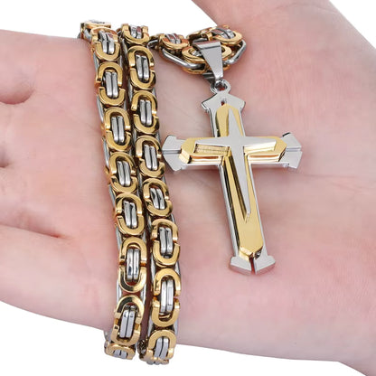 Herren-Halskette mit Christlichem Kreuz aus Edelstahl