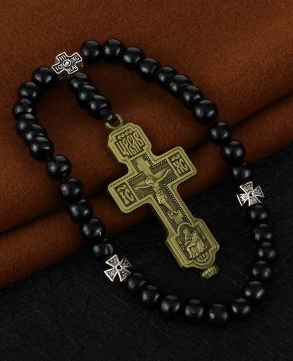 Chapelet de Poche Pietà — Croix Orthodoxe en Bois, 33 Perles de Prière