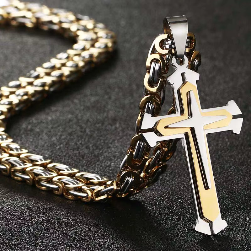 Herren-Halskette mit Christlichem Kreuz aus Edelstahl
