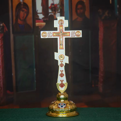 Croix Orthodoxe de Bénédiction Émaillée avec Support