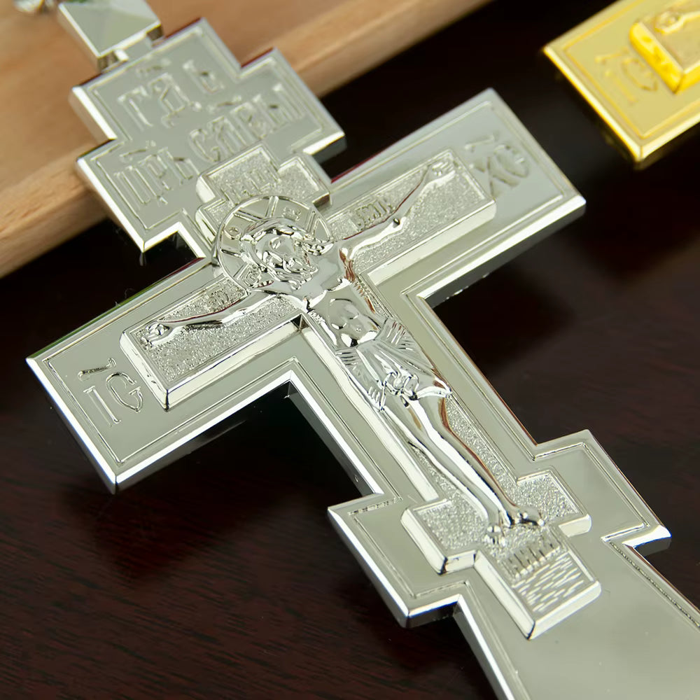 Collier Croix Orthodoxe Orientale avec Crucifix — Pendentif Plaqué Or ou Argent pour Homme