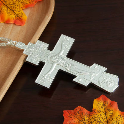 Croix Pectorale Orthodoxe avec Crucifix de Jésus — Pendentif en Alliage Métal