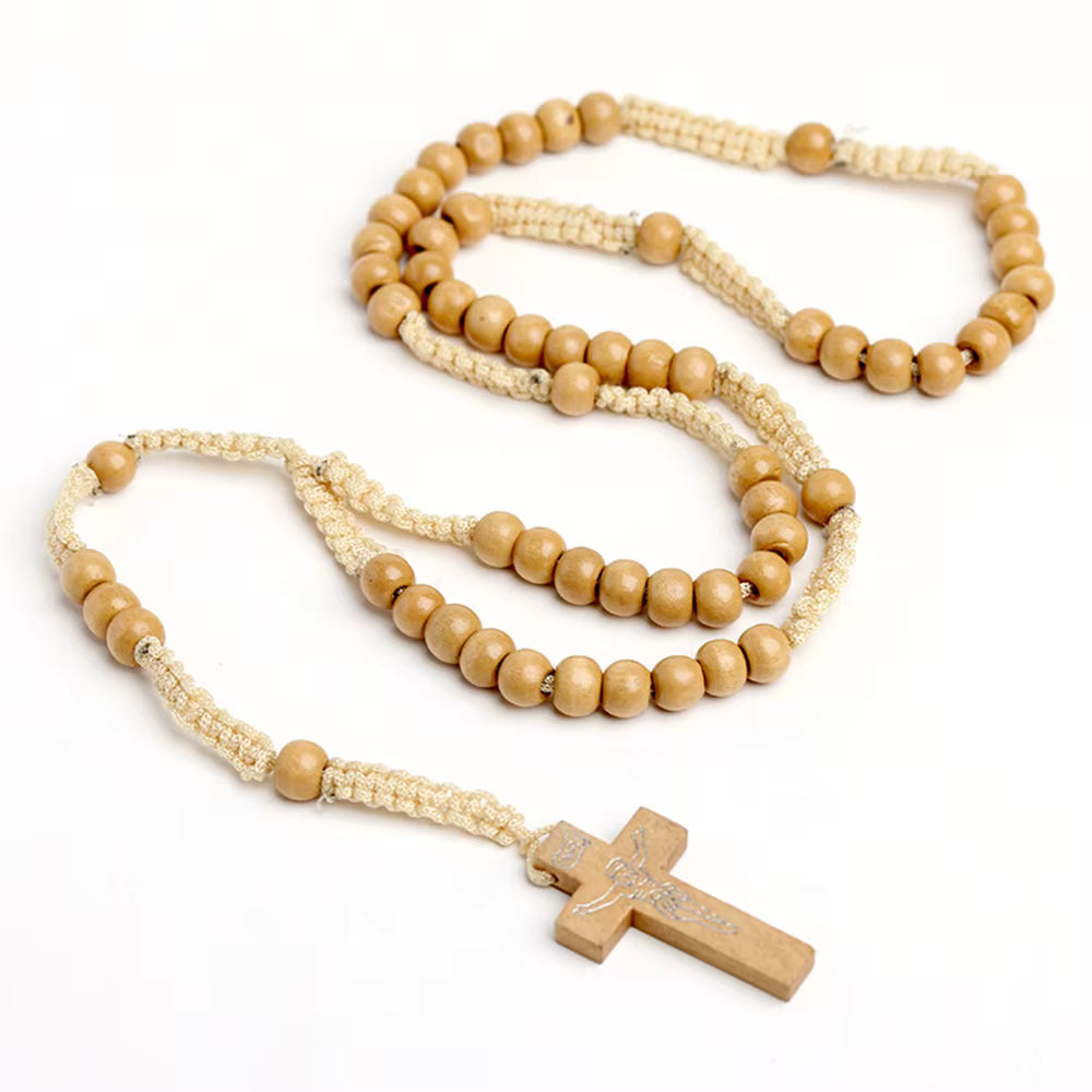 Chapelet Orthodoxe en Bois — Collier Unisexe avec Pendentif Croix du Christ