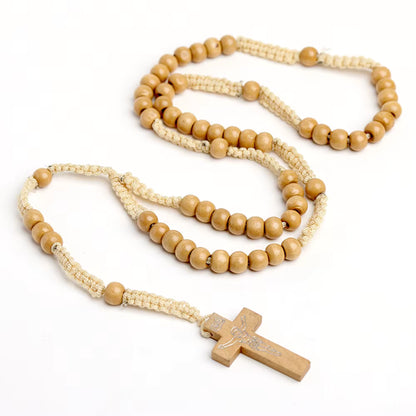 Chapelet Orthodoxe en Bois — Collier Unisexe avec Pendentif Croix du Christ