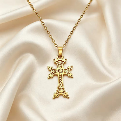 Collana Ciondolo Croce Armena Traforata — Placcato Oro 18K