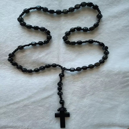Chapelet Orthodoxe en Bois — Collier Unisexe avec Pendentif Croix du Christ