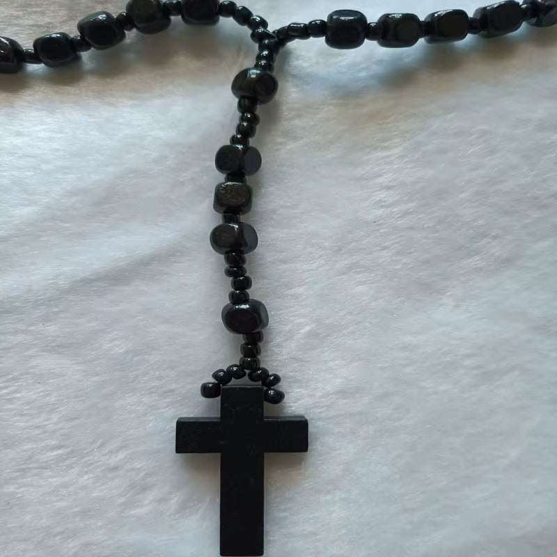 Chapelet Orthodoxe en Bois — Collier Unisexe avec Pendentif Croix du Christ