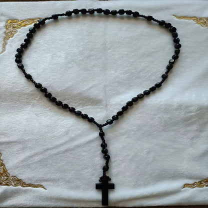 Chapelet Orthodoxe en Bois — Collier Unisexe avec Pendentif Croix du Christ