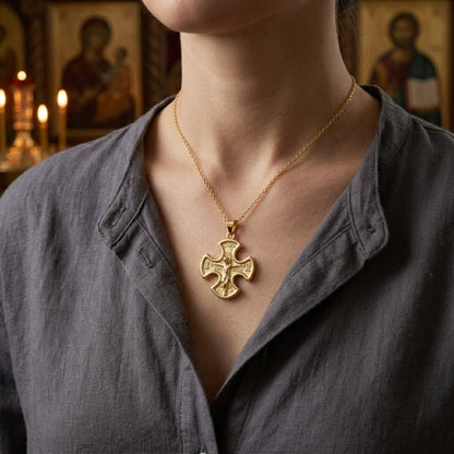 Detailed Cross Pattée Crucifix, Gold Plated