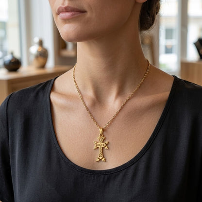 Collana Ciondolo Croce Armena Traforata — Placcato Oro 18K