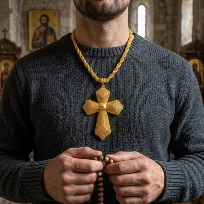 Collier Pendentif Croix Éthiopienne Médaillon — Grand Modèle Couleur Or