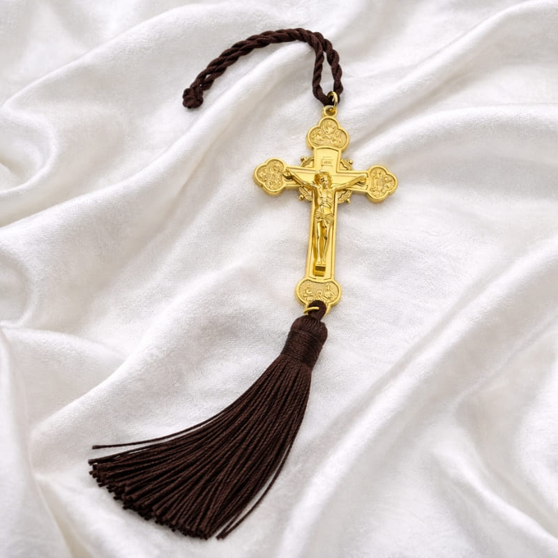 Croix orthodoxe de protection en couleur or