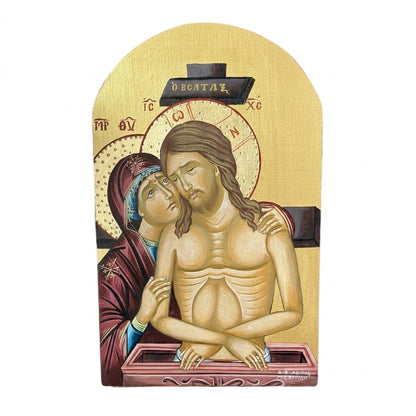 Icône byzantine de l'Extrême Humiliation, Christ au tombeau, Vierge Marie