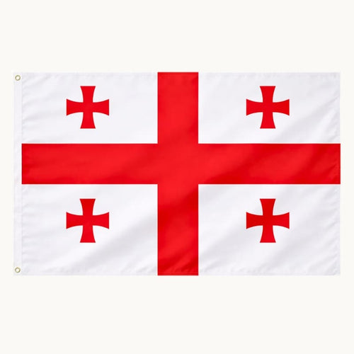 Drapeau de la Géorgie avec croix rouge sur fond blanc, dimensions 90x150 cm.