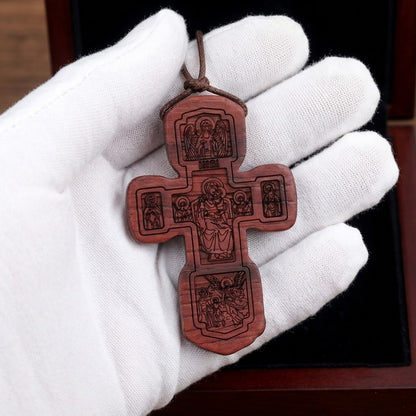 Croix en Bois Orthodoxe — Cordon Cuir Ajustable