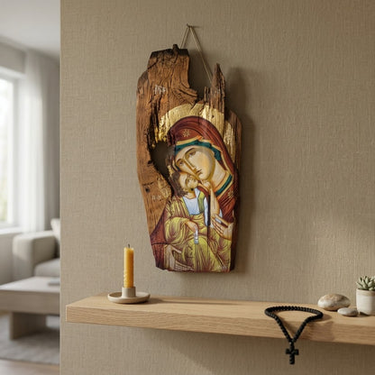 Icône de la Vierge Glykophilousa — Grand Format, Halo en Or 24 Carats