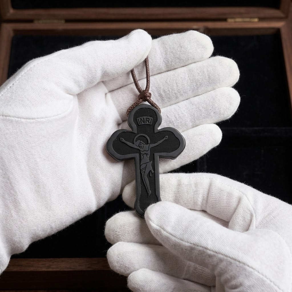 Russian Orthodox Cross Necklace in Ebony Wood
