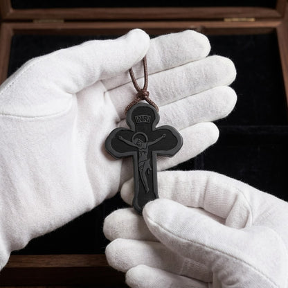 Russian Orthodox Cross Necklace in Ebony Wood