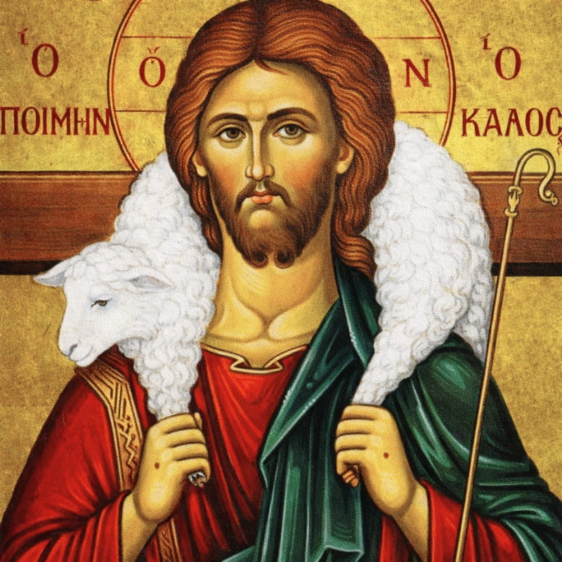 Jésus Christ bon pasteur avec l'agneau sur ses épaules