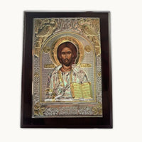 Icône Orthodoxe de Jésus Christ en Bois et Métal Doré