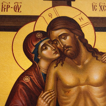 Icone religieuse du Christ de la pitié, lamentation avec la Vierge Marie