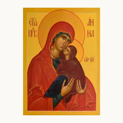 Icône orthodoxe de Saint-Anne tenant la Vierge Marie enfant dans ses bras