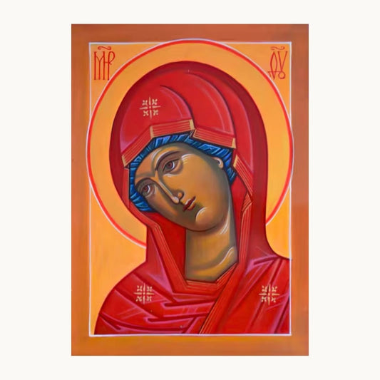 Icône orthodoxe du visage de la Vierge Marie en style byzantin traditionnel