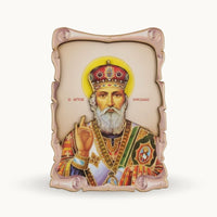 Icône Orthodoxe de Saint Nicolas en Bois Sculpté
