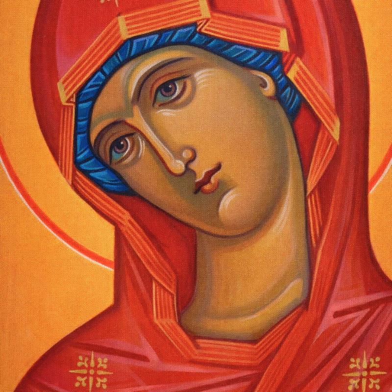 Icône de la Vierge Marie, gros plan sur son visage