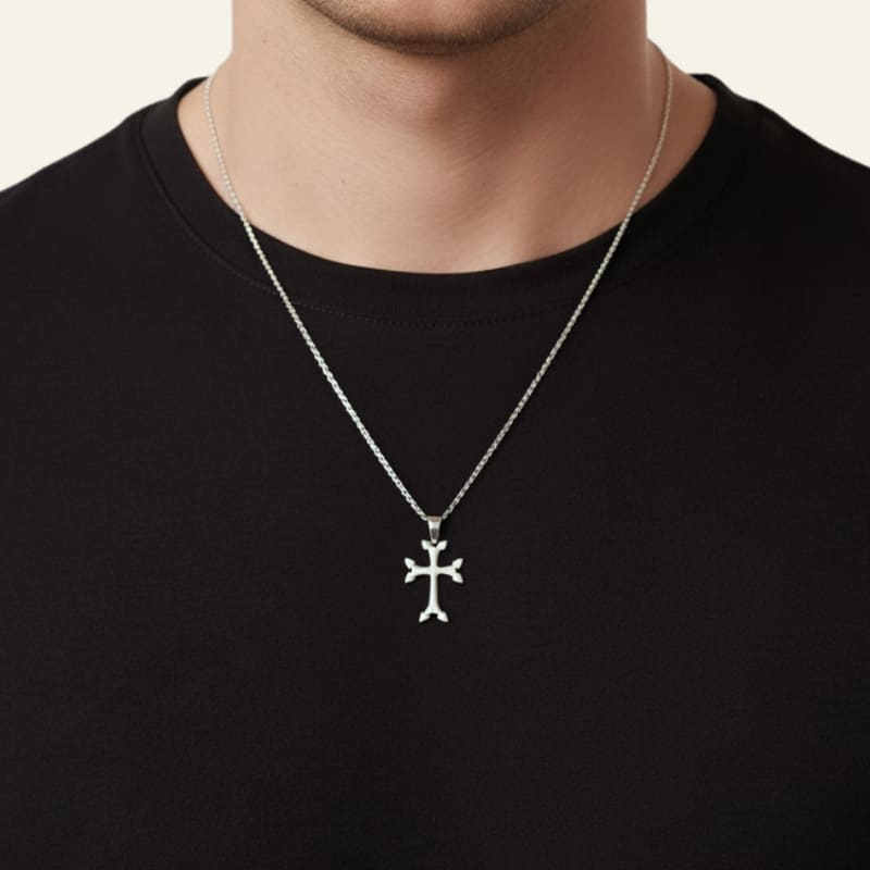 collier croix arménienne en argent pour hommes 