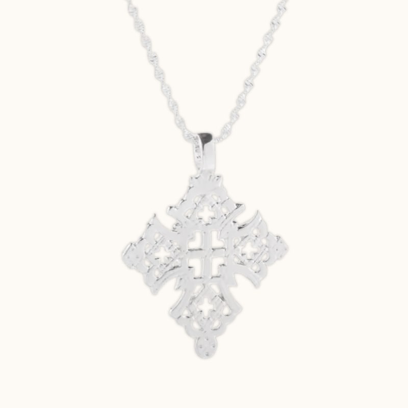 Croix orthodoxe éthiopienne argent – bijou chrétien finement ciselé