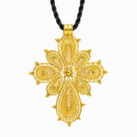 Golden Ethiopian Orthodox Cross Pendant with Floral Design