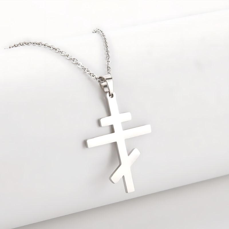 Pendentif croix orthodoxe argent en acier inoxydable 
