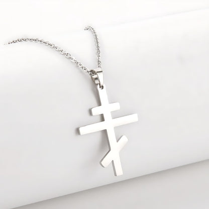 Pendentif croix orthodoxe argent en acier inoxydable 
