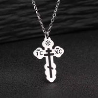 Russian Orthodox Cross Pendant IC XC Silver Finish