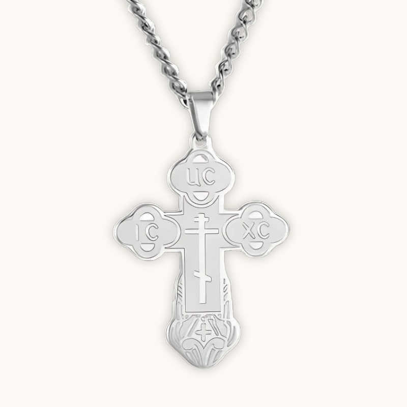 Collier croix serbe orthodoxe en argent, vue de face