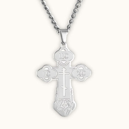 Collier croix serbe orthodoxe en argent, vue de face