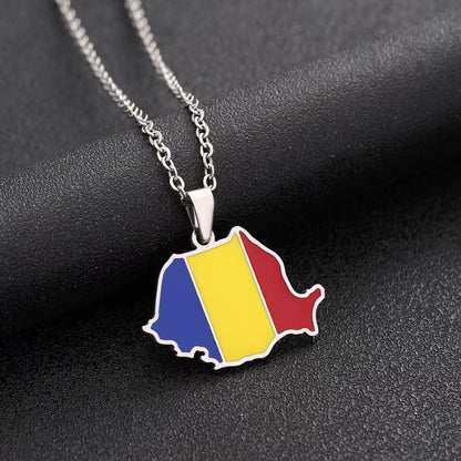 Collier du drapeau de la Roumanie avec chaine en argent, pendentif roumain pour hommes et femmes